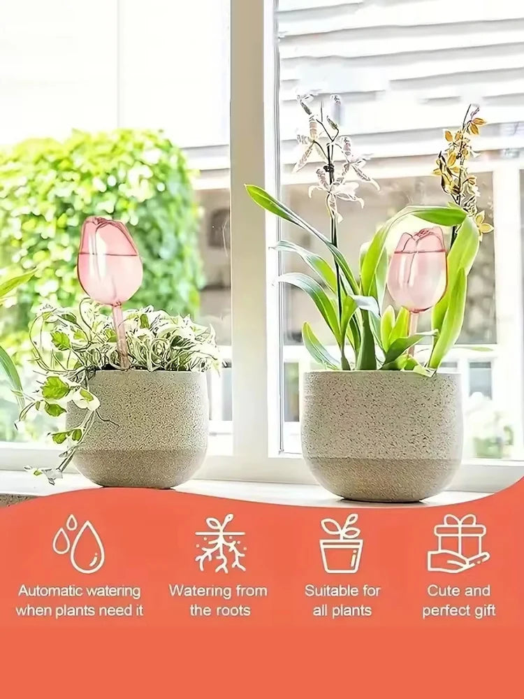 Garden Pink Tulip Plant Watering Balls, Suitable For Indoor Outdoor Plants, Automatic Plant Drippers, And Automatic Watering