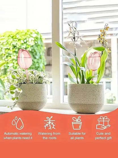 Garden Pink Tulip Plant Watering Balls, Suitable For Indoor Outdoor Plants, Automatic Plant Drippers, And Automatic Watering